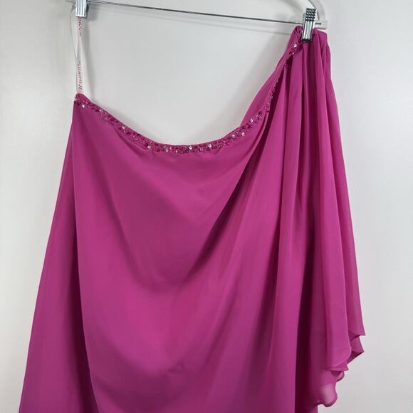 JJ’s House New Fuchsia One Shoulder Dress Size 26W Chiffon Layer Sequin Beaded - Picture 2 of 14